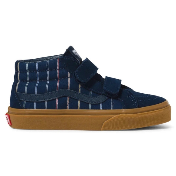 VANS Sk8 Kid Shoes Mid Size 6 Blue Suede Tan Soles 2 Velcros - Picture 3 of 10